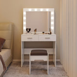 NNEDSZ Fidel Vanity Set with Cushioned Stool and Lighted Mirror- White