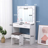NNEDSZ Fidel Vanity Set with Cushioned Stool and Lighted Mirror- White