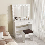 NNEDSZ Fidel Vanity Set with Cushioned Stool and Lighted Mirror- White
