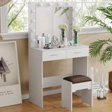NNEDSZ Fidel Vanity Set with Cushioned Stool and Lighted Mirror- White