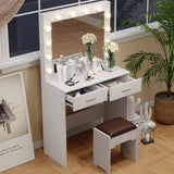 NNEDSZ Fidel Vanity Set with Cushioned Stool and Lighted Mirror- White