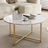 NNEDSZ White Marble Effect Round Coffee Table with Gold Legs