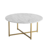 NNEDSZ White Marble Effect Round Coffee Table with Gold Legs