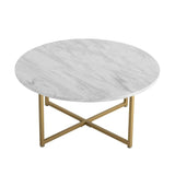 NNEDSZ White Marble Effect Round Coffee Table with Gold Legs