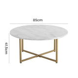 NNEDSZ White Marble Effect Round Coffee Table with Gold Legs