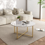 NNEDSZ White Marble Effect Round Coffee Table with Gold Legs
