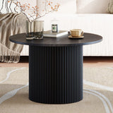 NNEDSZ Luxe Black Ribbed Texture Wooden Coffee Table