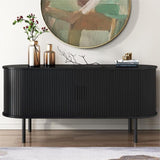 NNEDSZ Ribbed Black Sideboard with Sliding Doors