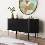 NNEDSZ Ribbed Black Sideboard with Sliding Doors