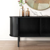 NNEDSZ Ribbed Black Sideboard with Sliding Doors