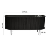 NNEDSZ Ribbed Black Sideboard with Sliding Doors