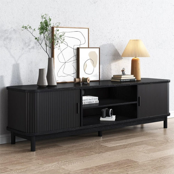 NNEDSZ 160cm Ribbed Black Entertainment Unit