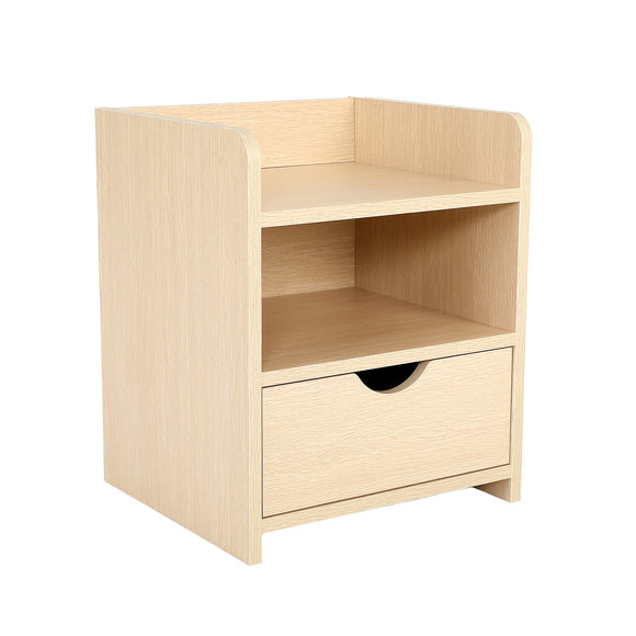 NNEDSZ Bedside Table Side Storage Cabinet Nightstand Bedroom 1 Drawer 2 Shelf LARK OAK
