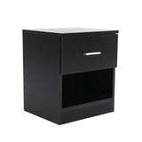 NNEDSZ Bedside Table Side Storage Cabinet Nightstand Bedroom 1 Drawer 1 Shelf ELLA - BLACK