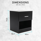 NNEDSZ Bedside Table Side Storage Cabinet Nightstand Bedroom 1 Drawer 1 Shelf ELLA - BLACK