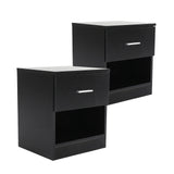 NNEDSZ 2X Bedside Table Side Storage Cabinet Nightstand Bedroom 1 Drawer 1 Shelf ELLA - BLACK