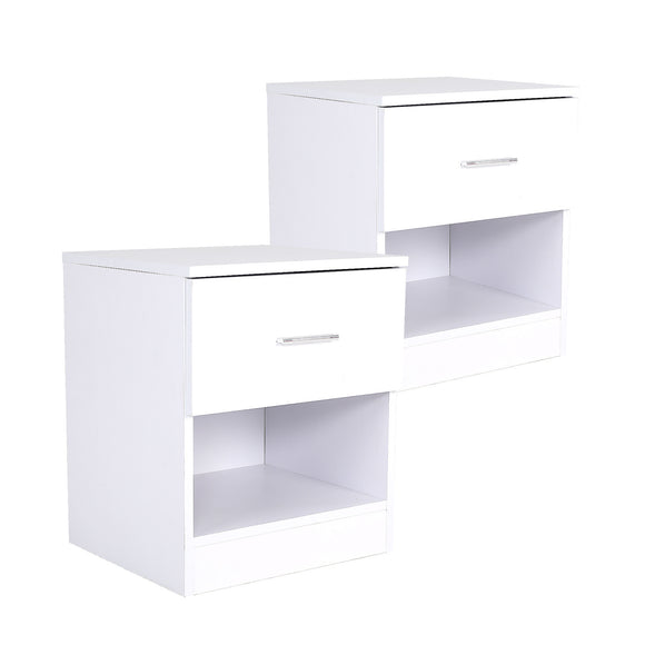 NNEDSZ 2X Bedside Tables Storage Cabinet Nightstand 1 Drawer 1 Shelf ELLA WHITE