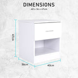 NNEDSZ 2X Bedside Tables Storage Cabinet Nightstand 1 Drawer 1 Shelf ELLA WHITE