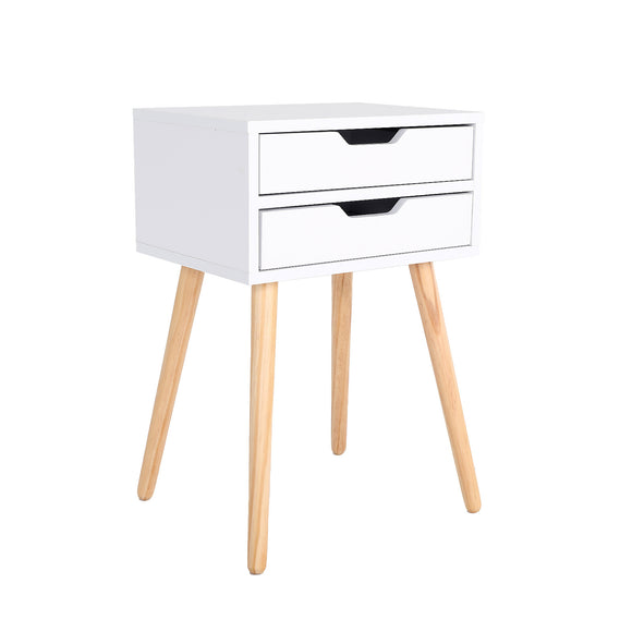 NNEDSZ Bedside Table 2 Drawer Wood Leg Storage Cabinet Nightstand SUZY WHITE