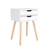 NNEDSZ Bedside Table 2 Drawer Wood Leg Storage Cabinet Nightstand SUZY WHITE