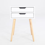 NNEDSZ Bedside Table 2 Drawer Wood Leg Storage Cabinet Nightstand SUZY WHITE