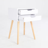 NNEDSZ Bedside Table 2 Drawer Wood Leg Storage Cabinet Nightstand SUZY WHITE