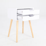 NNEDSZ Bedside Table 2 Drawer Wood Leg Storage Cabinet Nightstand SUZY WHITE