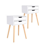 NNEDSZ 2X Bedside Table 2 Drawer Wood Leg Storage Cabinet Nightstand SUZY WHITE