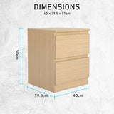 NNEDSZ 2X Bedside Table Side Storage Cabinet Nightstand Bedroom 2 Drawer JOSS OAK