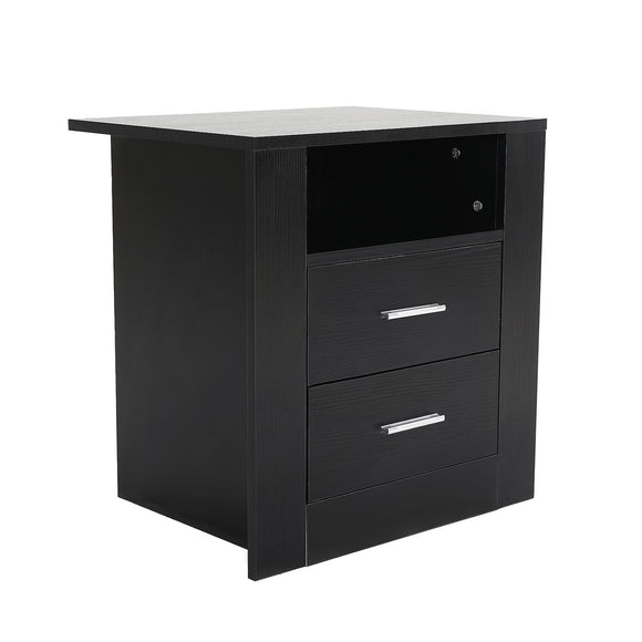 NNEDSZ Bedside Table Side Storage Cabinet Nightstand Bedroom 2 Drawer 1 Shelf ZURI BLACK