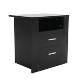 NNEDSZ Bedside Table Side Storage Cabinet Nightstand Bedroom 2 Drawer 1 Shelf ZURI BLACK