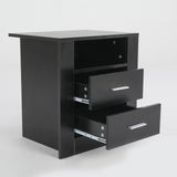 NNEDSZ Bedside Table Side Storage Cabinet Nightstand Bedroom 2 Drawer 1 Shelf ZURI BLACK