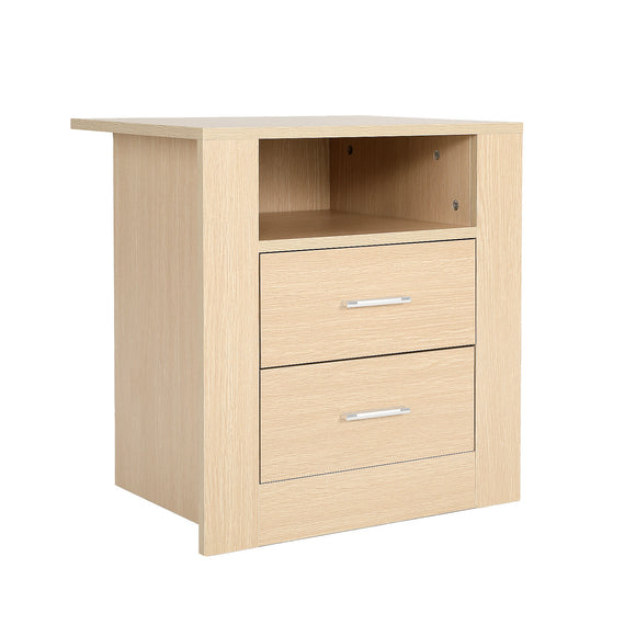 NNEDSZ Bedside Table Side Storage Cabinet Nightstand Bedroom 2 Drawer 1 Shelf ZURI OAK