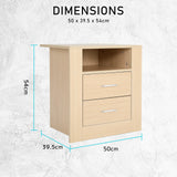 NNEDSZ Bedside Table Side Storage Cabinet Nightstand Bedroom 2 Drawer 1 Shelf ZURI OAK