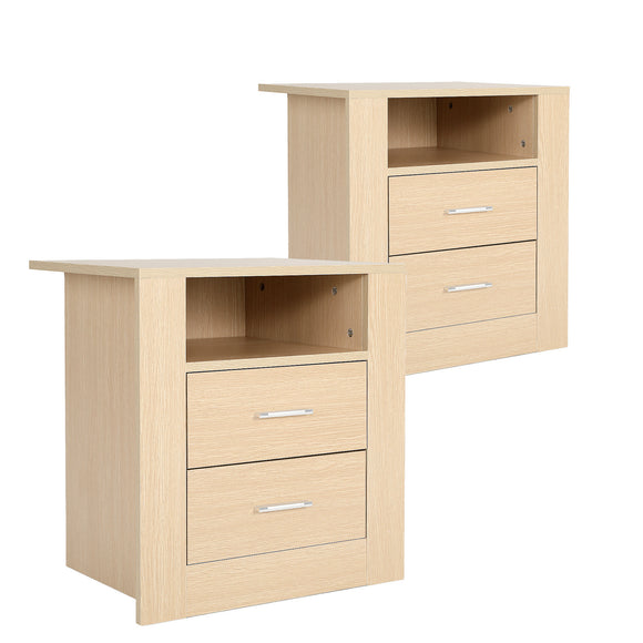 NNEDSZ 2X Bedside Table Side Storage Cabinet Nightstand Bedroom 2 Drawer 1 Shelf ZURI OAK