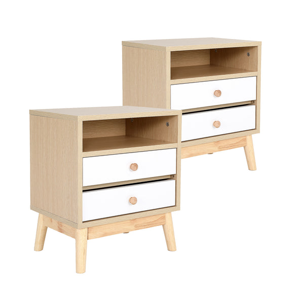 NNEDSZ 2X Bedside Table Side Storage Cabinet Nightstand Bedroom 2 Drawer ANYA OAK