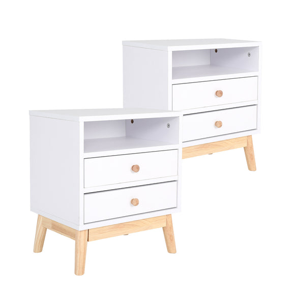 NNEDSZ 2X Bedside Table Side Storage Cabinet Nightstand Bedroom 2 Drawer ANYA - WHITE