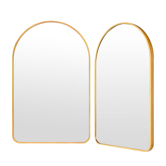 NNEDSZ 2 Set Wall Arch Mirror Arc Aluminum Frame Bathroom 50x80cm GOLD