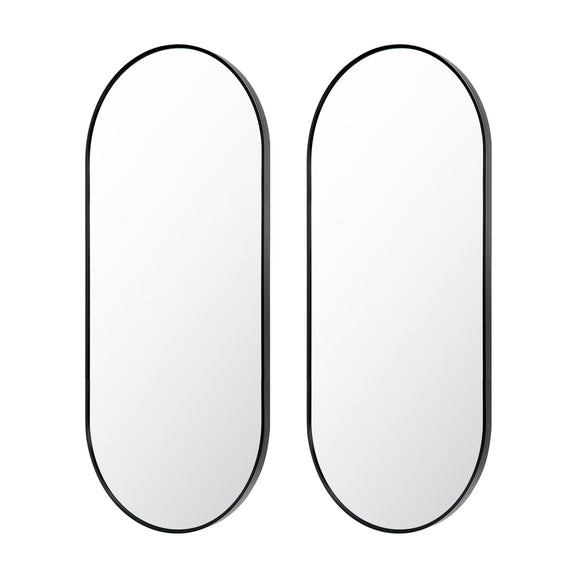 NNEDSZ 2 Set Wall Mirror Oval Aluminum Frame Bathroom 45x100cm BLACK