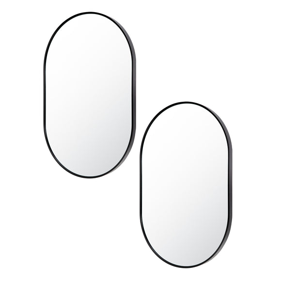 NNEDSZ 2 Set Wall Mirror Oval Aluminum Frame Bathroom 50x75cm BLACK