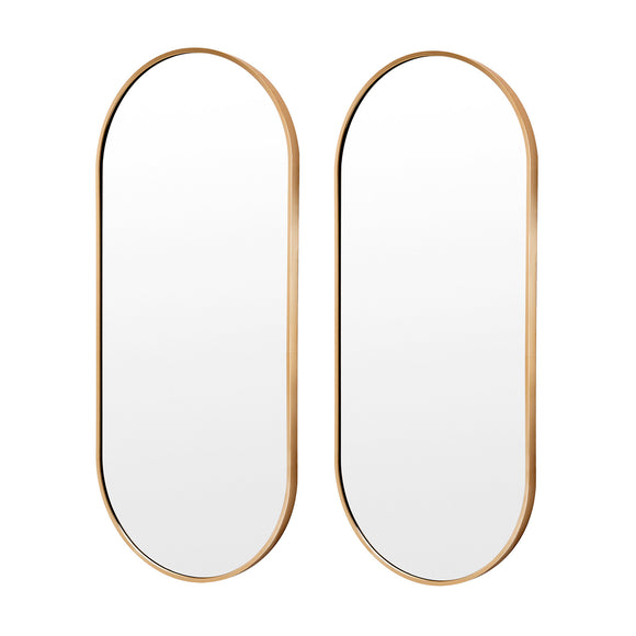 NNEDSZ 2 Set Wall Mirror Oval Aluminum Frame Bathroom 45x100cm GOLD