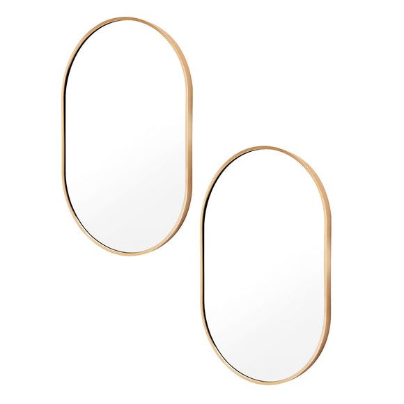 NNEDSZ 2 Set Wall Mirror Oval Aluminum Frame Bathroom 50x75cm GOLD