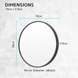 NNEDSZ Wall Mirror Round Aluminum Frame Bathroom 70cm BLACK