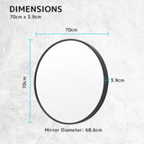 NNEDSZ 2 Set Wall Mirror Round Aluminum Frame Bathroom 70cm BLACK