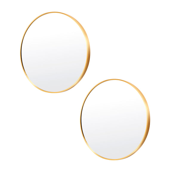 NNEDSZ 2 Set Wall Mirror Round Aluminum Frame Bathroom 50cm GOLD