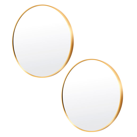 NNEDSZ 2 Set Wall Mirror Round Aluminum Frame Bathroom 70cm GOLD