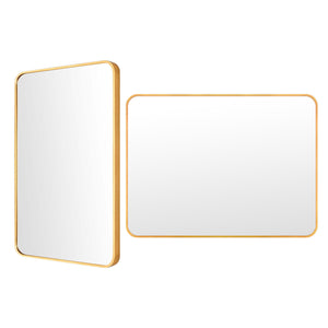 NNEDSZ 2 Set Wall Mirror Rectangular Aluminum Frame Bathroom 60x80cm GOLD