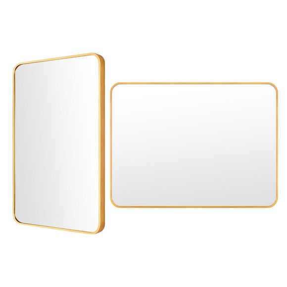 NNEDSZ 2 Set Wall Mirror Rectangular Aluminum Frame Bathroom 60x80cm GOLD