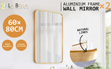 NNEDSZ 2 Set Wall Mirror Rectangular Aluminum Frame Bathroom 60x80cm GOLD