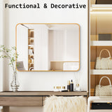 NNEDSZ 2 Set Wall Mirror Rectangular Aluminum Frame Bathroom 60x80cm GOLD